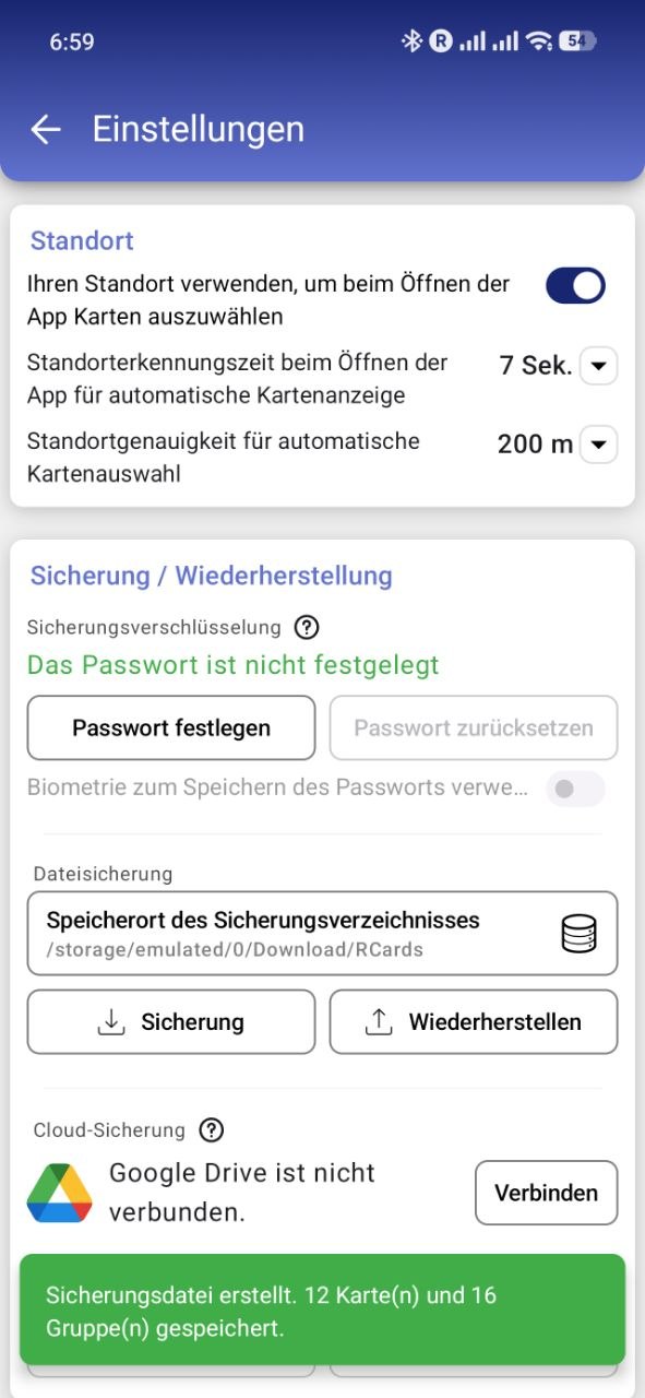 RCards: backup and restore
