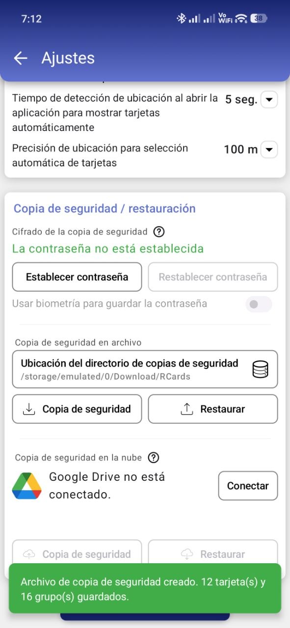 RCards: backup and restore