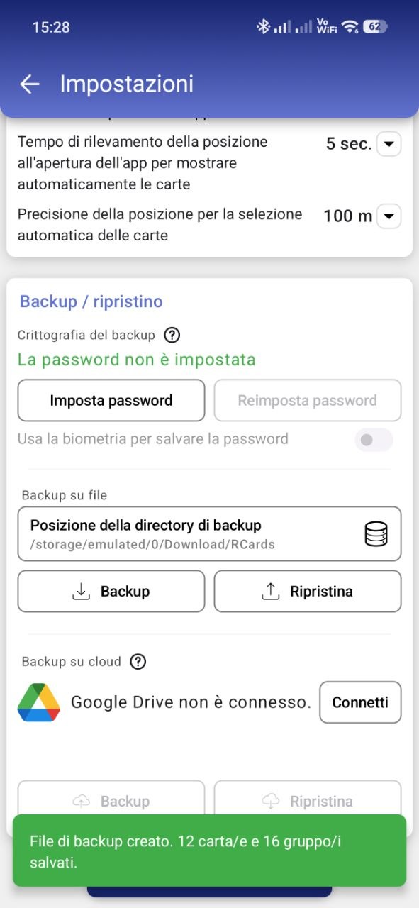 RCards: backup and restore