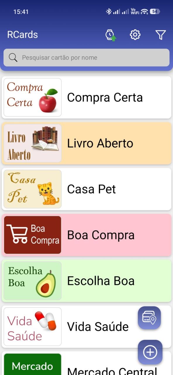 RCards: loyalty cards list