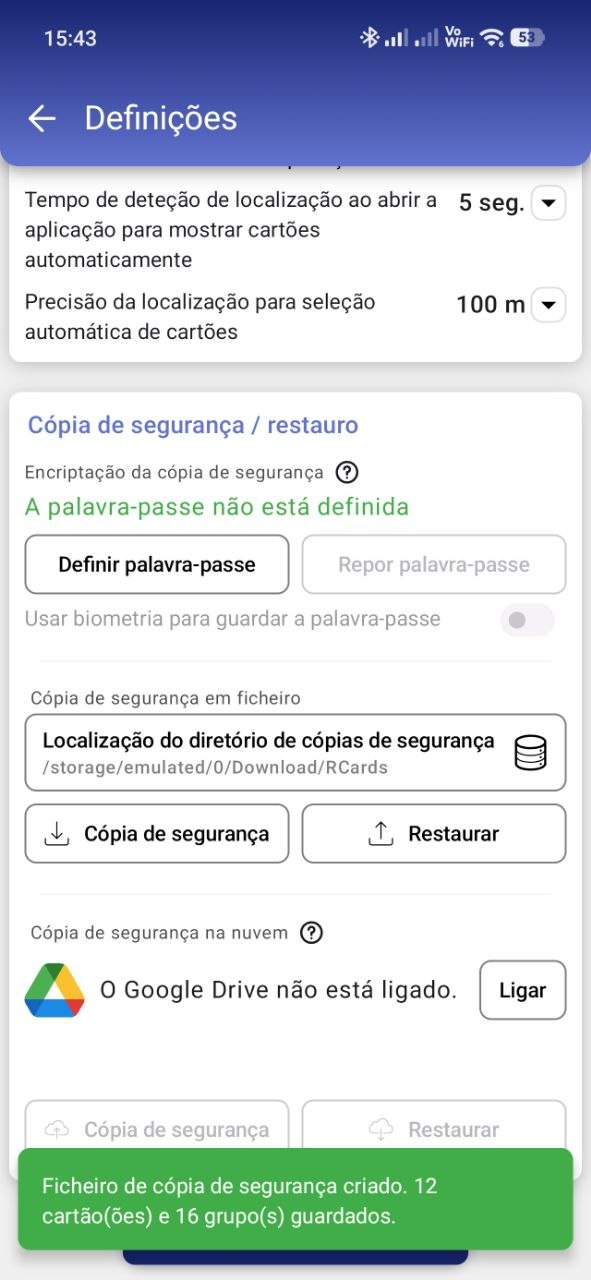 RCards: backup and restore
